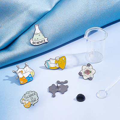 6Pcs 6 Style Chemistry Theme Enamel Pins JEWB-SC0001-16-1