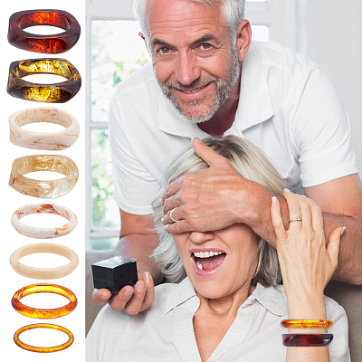 8Pcs 8 Styles Acrylic & Resin Bangles for Women BJEW-UN0001-94-1