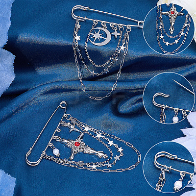 2Pcs 2 Styles Steel Brooches JEWB-BM0001-01P-1