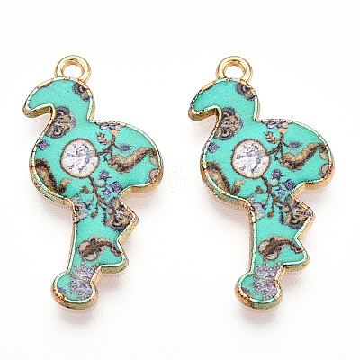 Printed Light Gold Tone Alloy Pendants ENAM-N056-210I-1