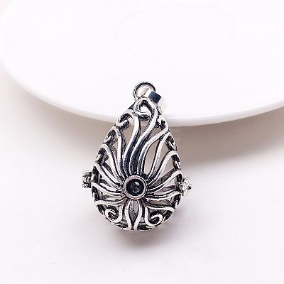 Tibetan Style Brass Bead Cage Pendants BECA-PW0002-07AS-1