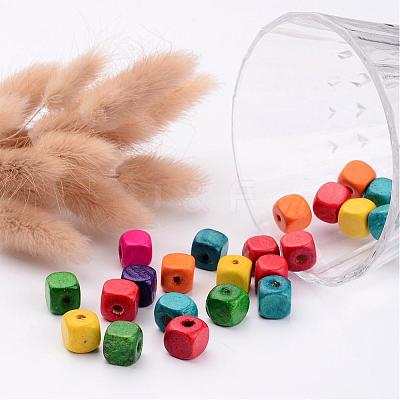 Mixed Lead Free Cube Natural Wood Beads X-YTB027-1