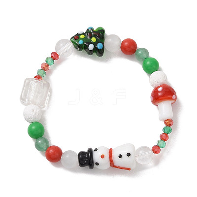 Christmas Tree & Snowman & Mushroom Stretch Bracelet BJEW-TA00257-1
