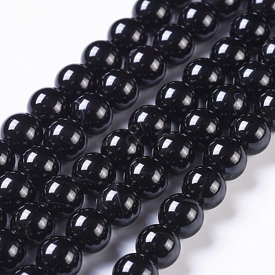 Natural Black Onyx Beads Strands G-H1567-8MM-1