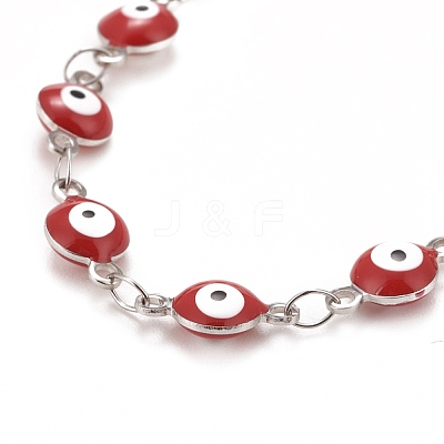 Enamel Oval with Evil Eye Link Chains Bracelet BJEW-P271-04P-01-1
