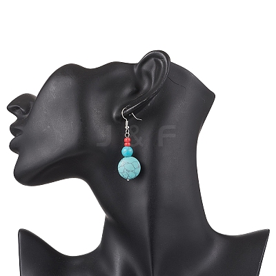 Brass Synthetic Turquoise Dangle Earrings EJEW-JE06535-01-1