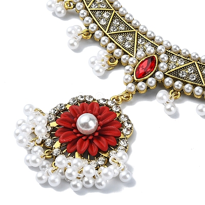 ABS Plastic Pearl & Rhinestone Oval Jewelry Set SJEW-D011-01A-G-1