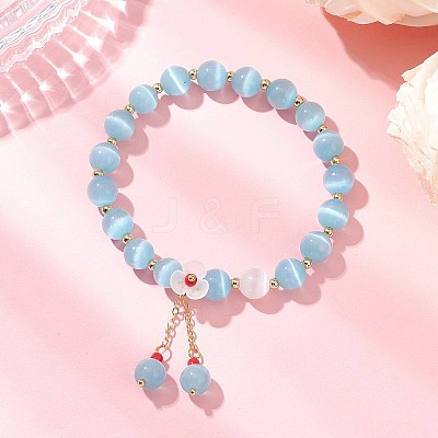 Cat Eye Beads Stretch Bracelets for Women BJEW-TA00691-03-1