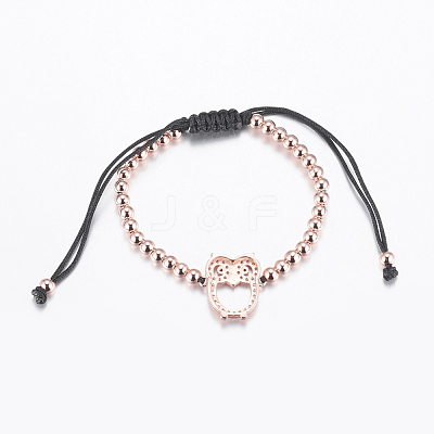 Adjustable Brass Braided Beaded Bracelets BJEW-F282-01-RS-1