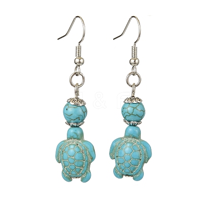 Starfish & Tortoise Synthetic Turquoise Beaded Stretch Bracelets & Dangle Earrings Kits SJEW-JS01311-02-1