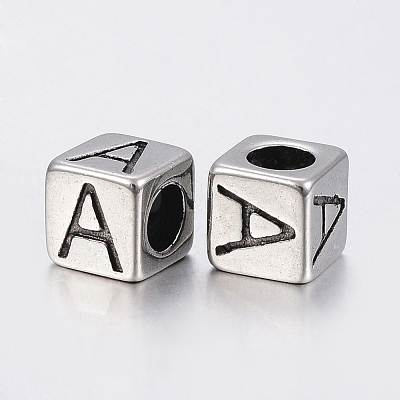 304 Stainless Steel Large Hole Letter European Beads STAS-H428-01AS-A-1