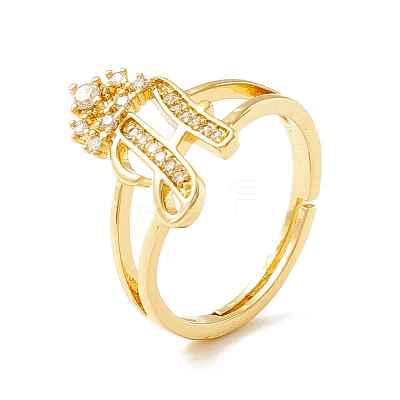 Clear Cubic Zirconia Initial Letter with Crown Adjustable Ring RJEW-M139-17H-1