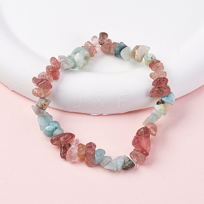 Natural Amazonite & Strawberry Quartz Chip Stretch Bracelets X-BJEW-JB04490-04-1