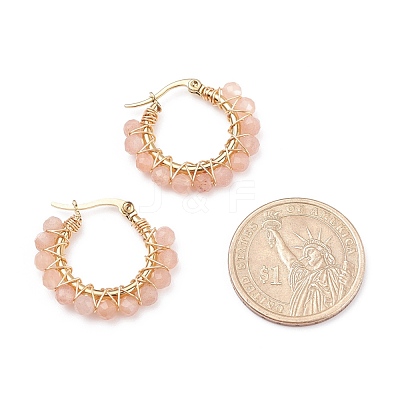 Faceted Round Natural Stone Beads Huggie Hoop Earrings for Girl Women EJEW-JE04687-1