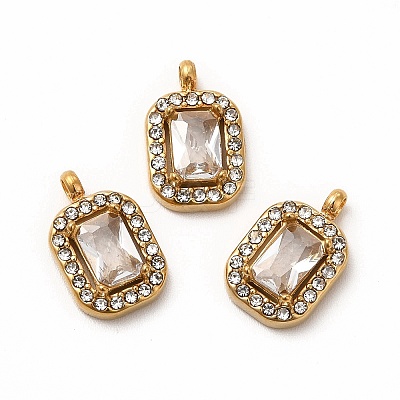 PVD Vacuum Plating 304 Stainless Steel Cubic Zirconia Pendants STAS-A076-03G-03-1