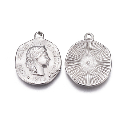 Tarnish Resistant 304 Stainless Steel Coin Charms X-STAS-F207-08P-1