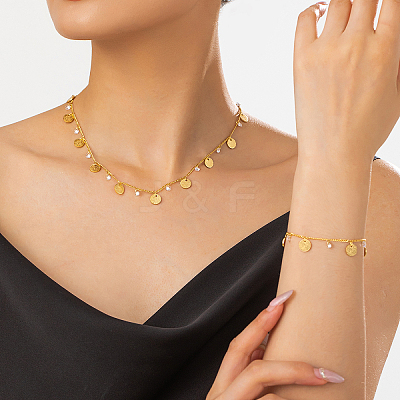 Elegant Brass Flat Round Tassel Necklace and Bracelet Set for Women DF7366-1