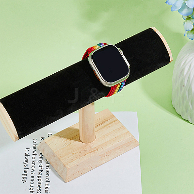 Velvet T-Bar Bracelet Display Stands  with Wooden Base BDIS-WH0010-03A-1