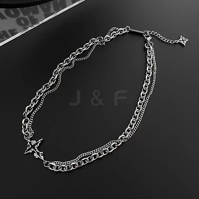 Gothic Style 304 Stainless Steel Black Enamel Link Double Layer Necklaces for Men FS-WG470F1-04-1