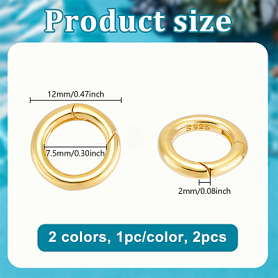 2Pcs 2 Colors 925 Sterling Steel Spring Gate Rings STER-GA0001-25-1