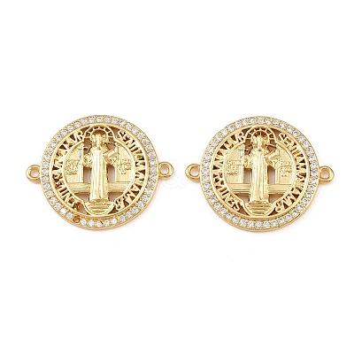 Brass Micro Pave Clear Cubic Zirconia Connector Charms KK-F919-26G-1