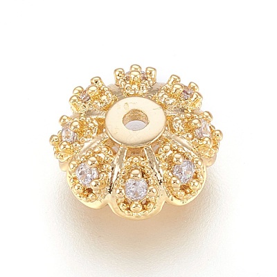 Multi-Petal Brass Micro Pave Cubic Zirconia Bead Caps ZIRC-F088-038G-1