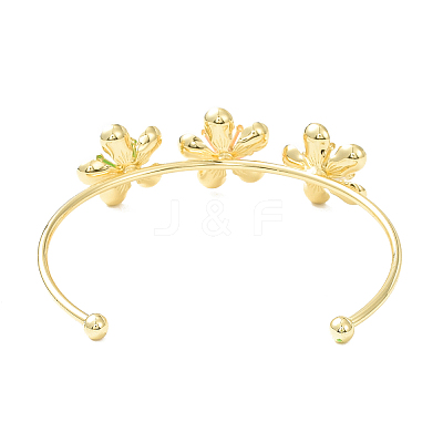 Alloy Flower with Imitation Pearl Beaded Open Cuff Bangle for Women LS-BJEW-D054-02G-03-1