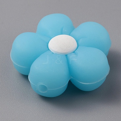 Flower Luminous Silicone Beads SIL-WH0008-37J-1