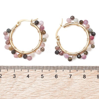 2 Pairs 2 Styles Natural Multicolor Tourmaline Hoop Earrings EJEW-JE06942-1