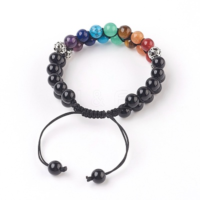 Chakra Natural Black Agate Braided Bead Bracelets BJEW-O164-A10-1