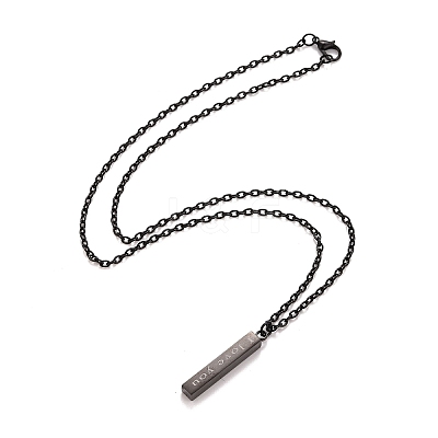 Rectangle with Word I Love You 304 Stainless Steel Pendant Necklace with Alloy Cable Chain for Women LS-NJEW-M192-01B-1
