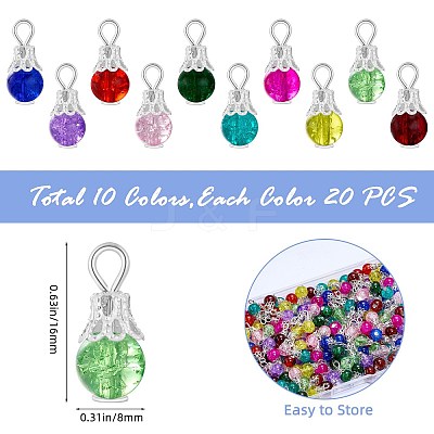 200Pcs 10 Colors Crackle Glass Pendants PALLOY-SW0018-01-1