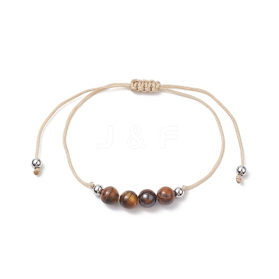 3Pcs 3 Style Natural Tiger Eye Braided Bead Bracelets Set BJEW-JB09334-04-1