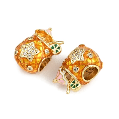 Brass Micro Pave Clear Cubic Zirconia European Enamel Beads KK-D421-06G-1