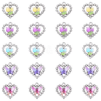 20Pcs 5 Styles Platinum Alloy Glass Pendants FIND-YW0007-61-1