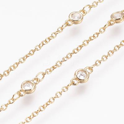 Handmade Brass Cubic Zirconia Chains CHC-P0005-04G-1