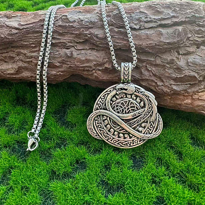 Vintage Alloy Viking Coil Dragon Pendant Necklaces for Men WG3CB88-02-1