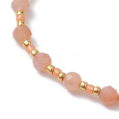 Adjustable Natural Sunstone & Glass Braided Bead Bracelet BJEW-JB10137-03-1