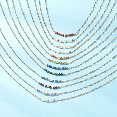 12Pcs 12 Styles Constellation Brass Star & Natural Mixed Stone Faceted Round Beaded Pendant 304 Stainless Steel Cable Chain Necklaces NJEW-JN05612-1