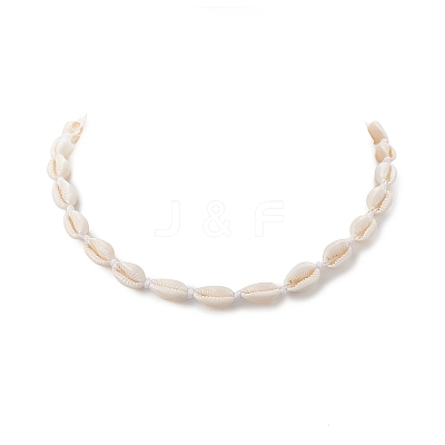 Natural Cowrie Shell & Synthetic Turquoise Braided Beaded Necklace for Women NJEW-JN04253-01-1