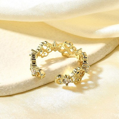 Brass Micro Pave Cubic Zirconia Cuff Rings for Women RJEW-Q008-01G-01-1
