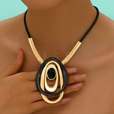 Oval Alloy & Resin Pendant Necklaces FS-WG6879B-01-1