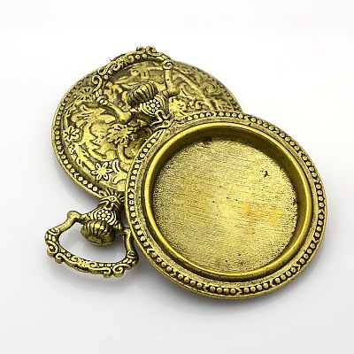 Flat Round Alloy Pendant Cabochon Settings PALLOY-J414B-AB-NF-1