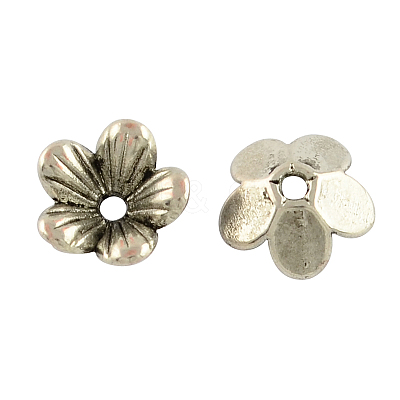 Tibetan Style Flower Alloy Bead Caps TIBEP-S192-AS-RS-1