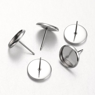 Tarnish Resistant Flat Round Stainless Steel Stud Earring Settings X-STAS-M227-10mm-1