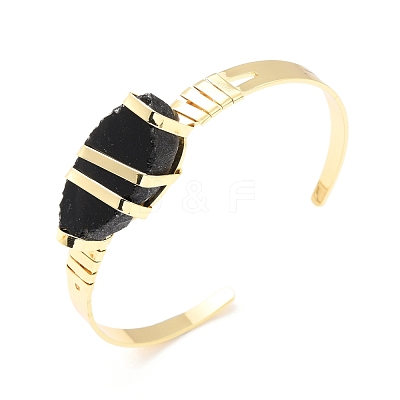 Natural Obsidian Horse Eye Beaded Cuff Bangle G-D458-01G-08-RS-1