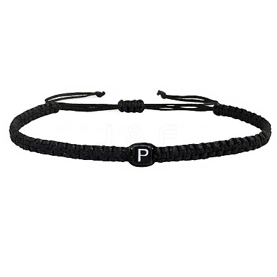 Adjustable Handmade Woven Waxed Cord Braided Bracelets with Acrylic Letter Beads OI4298-16-1