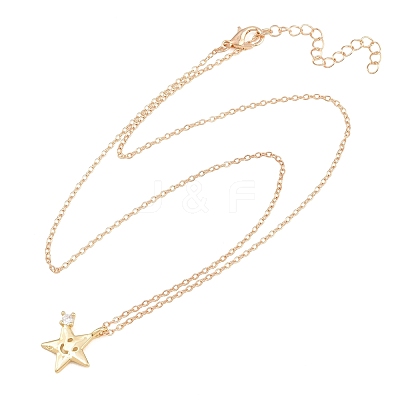 Brass Pave Clear Cubic Zirconia Smiling Face Star Pendant Necklaces KK-CBA6599-04A-G-1