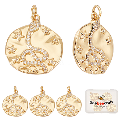 6Pcs Brass Micro Pave Clear Cubic Zirconia Pendants KK-BBC0004-78-1