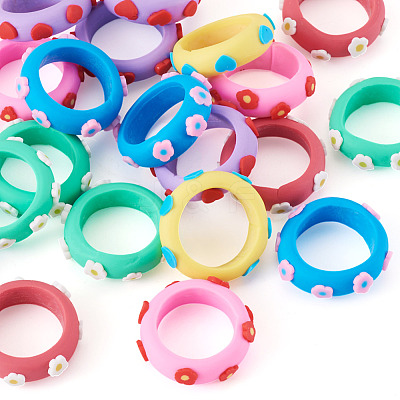 24Pcs 6 Colors Handmade Polymer Clay Finger Rings CLAY-TA0002-12-1